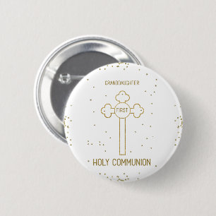 Badge Rond 5 Cm Première communion de la petite-fille croix de cou