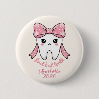 Badge Rond 5 Cm Première Dent de Bébé Arc Rose Milestone Kawaii De