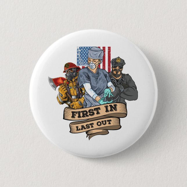 Badge Rond 5 Cm Première réponse Jour infirmière pompiers police (Devant)
