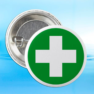 Badge Rond 5 Cm Premiers soins (Croix Blanche) - Ambulance, infirm