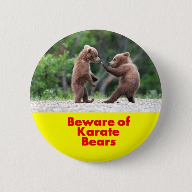 Badge Rond 5 Cm Prenez garde des ours de karaté (Devant)