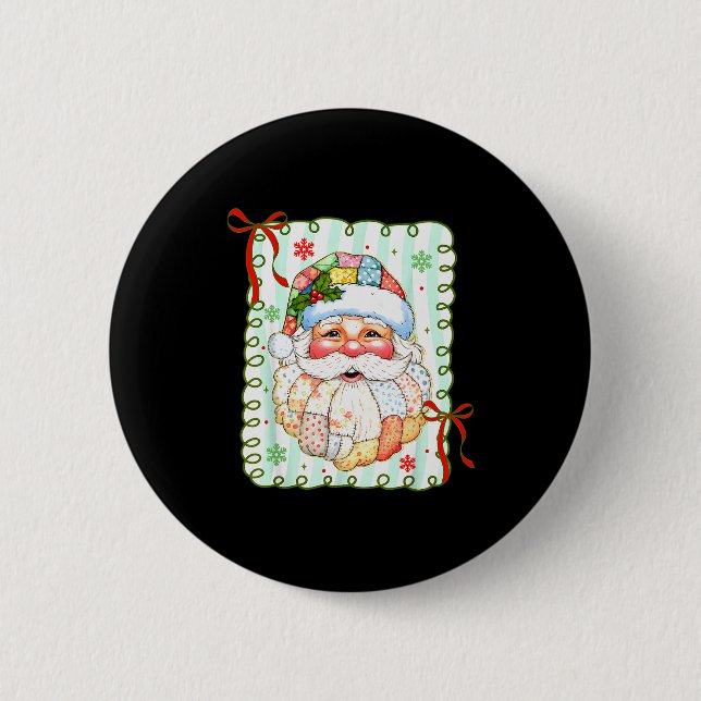 Badge Rond 5 Cm Preppy Santa Claus Christmas Patchwork Santa Xmas  (Devant)