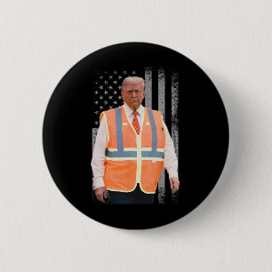 Badge Rond 5 Cm Président Trump Garbage Truck Worker Vest Usa Drap