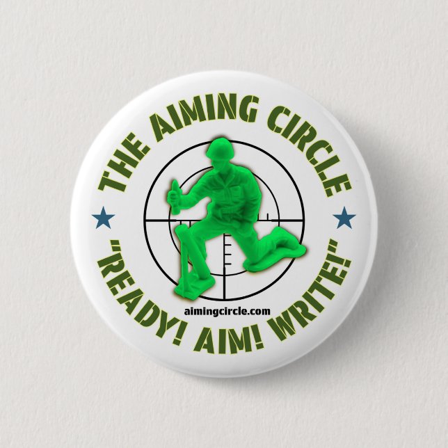 Badge Rond 5 Cm "Prêt ! Objectif ! bouton Écrire !" (Devant)