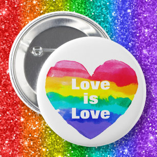 Badge Rond 5 Cm Pride Rainbow Love is Love Heart White