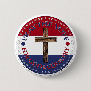 Badge Rond 5 Cm Priez pour Dieu et le pays avec Croix