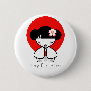 Badge Rond 5 Cm Priez pour la poupée du Japon Kokeshi