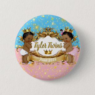 Badge Rond 5 Cm Prince/princesse africains Pink Blue Glitter