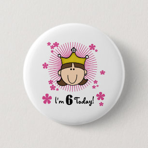 Badge Rond 5 Cm Princesse 6ème anniversaire de brune