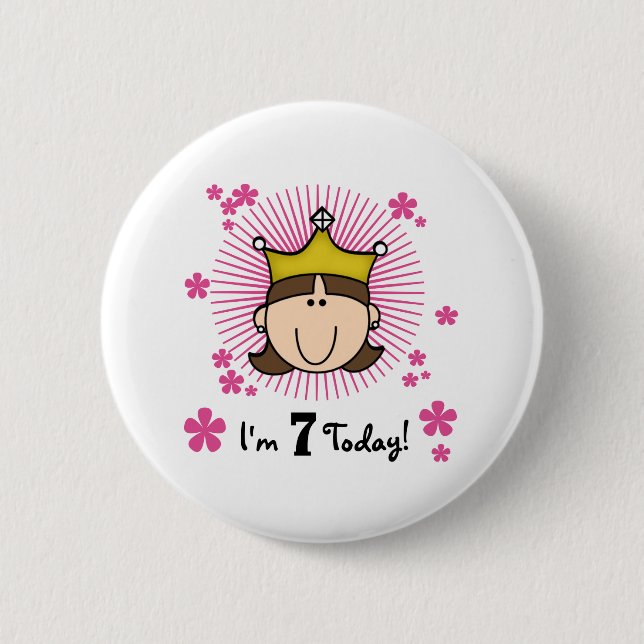 Badge Rond 5 Cm Princesse 7ème anniversaire de brune (Devant)