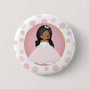 Badge Rond 5 Cm Princesse afro-américaine rose
