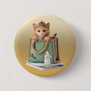 Badge Rond 5 Cm Princesse Kitten dans le sac avec la souris et la
