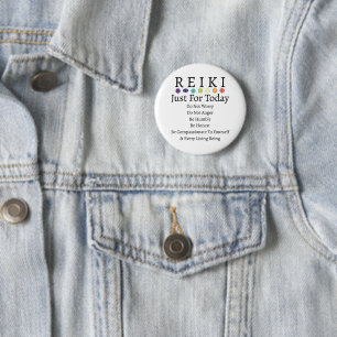 Badge Rond 5 Cm Principes de Reiki Préceptes blanc
