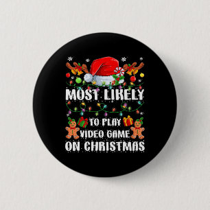Badge Rond 5 Cm Probable De Jouer À Jeu Vidéo Sur Noël Joyeux Arbr