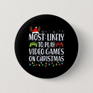 Badge Rond 5 Cm Probable De Jouer Jeu Vidéo Sur Noël Père Noël Gam