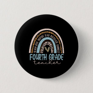 Badge Rond 5 Cm Professeur de niveau Léopard Boho Arc-en-ciel Reto