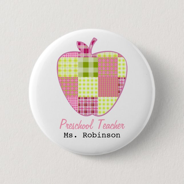 Badge Rond 5 Cm Professeur d'école maternelle d'Apple de plaid (Devant)