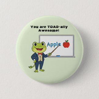 Badge Rond 5 Cm Professeur Grenouille "Totalement Génial" Valentin