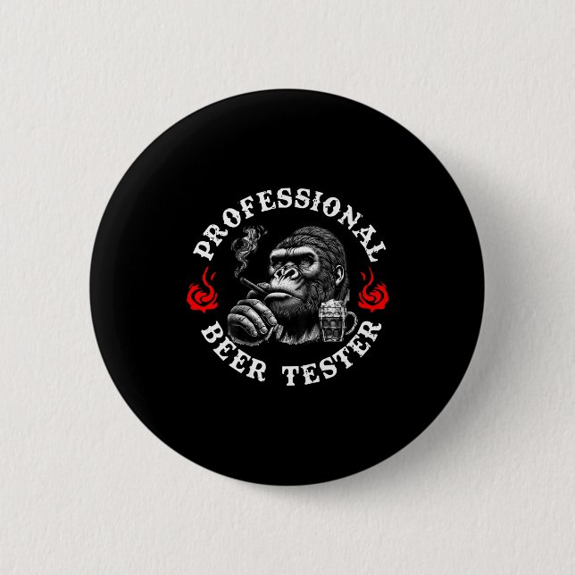 Badge Rond 5 Cm Professional Beer Tester Funny Drinking Monkey Quo (Devant)