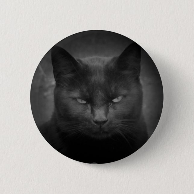 Badge Rond 5 Cm Projecteur fou de chat noir (Devant)