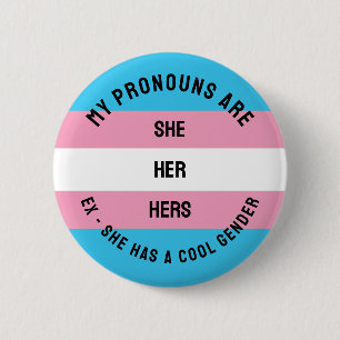 Badge Rond 5 Cm Pronononounes - Drapeau transgenre