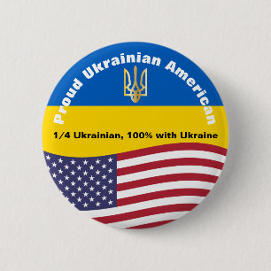 Badge Rond 5 Cm Proud Ukrainian American Stand with Ukraine