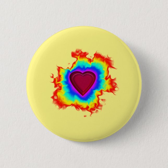 Badge Rond 5 Cm Psychédélique Aura double coeur (Devant)