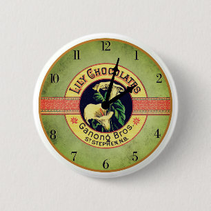 Badge Rond 5 Cm Publicité chocolat Art nouveau horloge