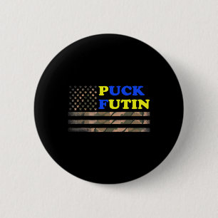Badge Rond 5 Cm Puck Futin debout avec le drapeau de l'Ukraine et