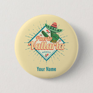 Badge Rond 5 Cm Puerto Vallarta Jalisco Mexique danse cactus
