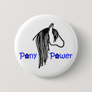 Badge Rond 5 Cm Puissance de ponse mignonne dans le Cheval bleu
