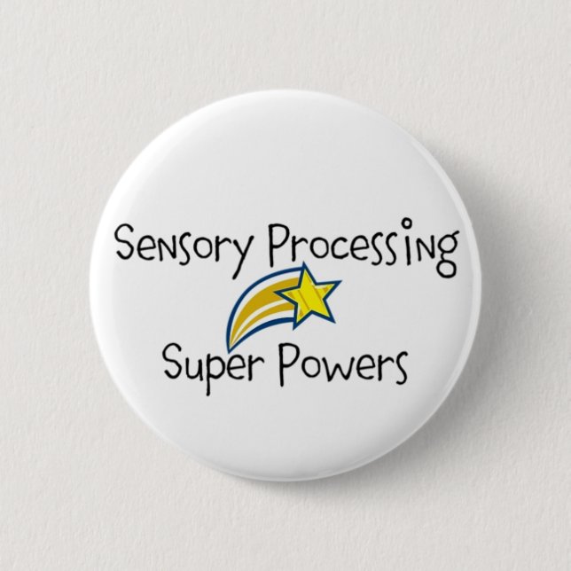 Badge Rond 5 Cm Puissance sensorielle ! Bouton jaune d'étoile (Devant)