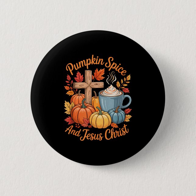 Badge Rond 5 Cm Pumpkin Sce And Jesus Christ Funny Fall Christian  (Devant)