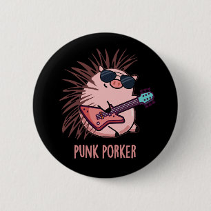 Badge Rond 5 Cm Punk Porker Funny Punk Rocker Pig Pun Dark BG