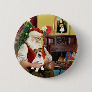 Badge Rond 5 Cm PUP le Jack Russell Terrier du Père Noël