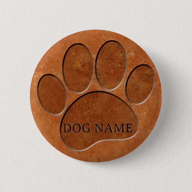 Badge Rond 5 Cm Puppy Paw Faux Terracotta Imprimer Nom personnalis (Devant)
