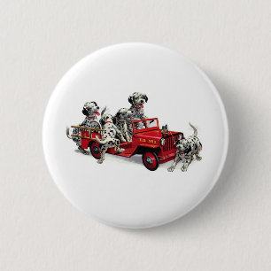 Badge Rond 5 Cm Pups dalmate avec camion-feu