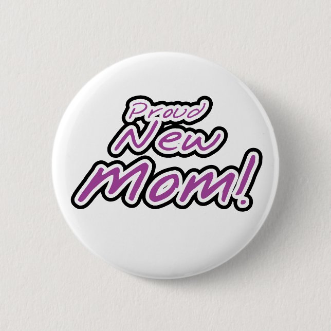 Badge Rond 5 Cm Purple/Black Text Fière Nouvelle maman (Devant)