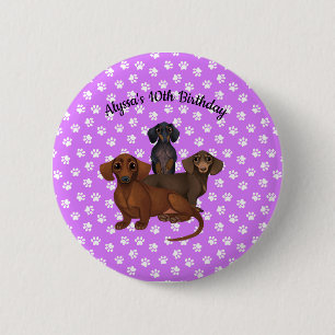 Badge Rond 5 Cm Purple Dachshund Button Pin