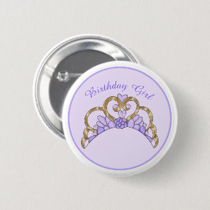 Badge Rond 5 Cm Purple et or Tiara Anniversaire fille Pin