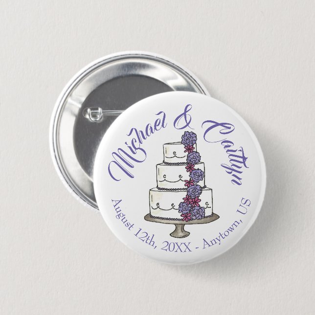 Badge Rond 5 Cm Purple Frosting Roses Tirée Floral Mariage Gâteau (Devant & derrière)