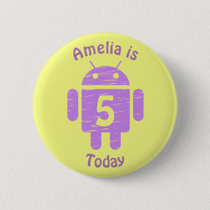 Badge Rond 5 Cm Purple Robot Kids âge personnalisé Anniversaire