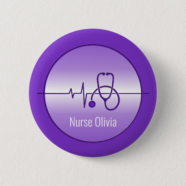 Badge Rond 5 Cm Purple Stethoscope Médicale (Devant)