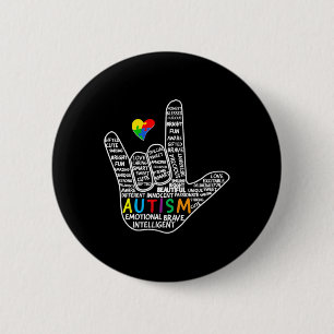 Badge Rond 5 Cm Puzzle Coeur ASL Love Signer Langue main Autisme A