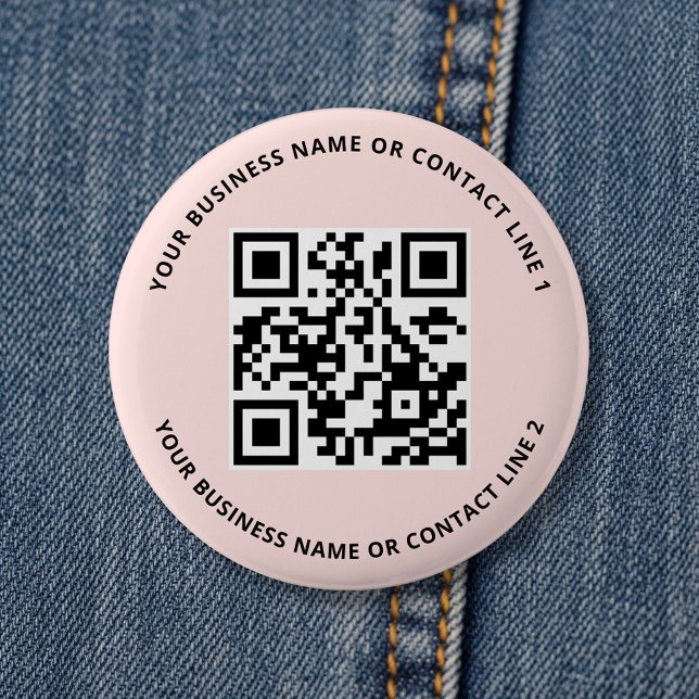 Badge Rond 5 Cm QR Code Business Template Blush Pink (Créateur téléchargé)