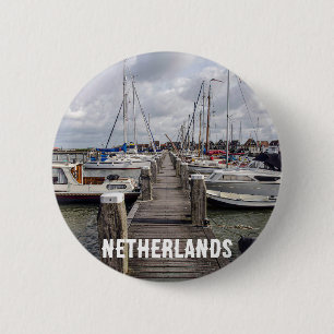 Badge Rond 5 Cm Quai avec bateaux et yachts à Marken Pays-Bas 6