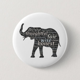 Badge Rond 5 Cm Qualités d'un nuage de mots d'éléphant
