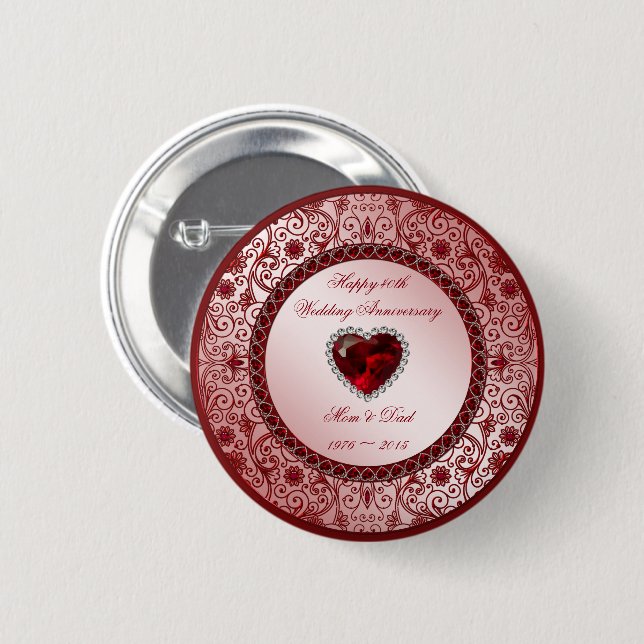 Badge Rond 5 Cm quarantième Bouton rond d'anniversaire de mariage (Devant & derrière)