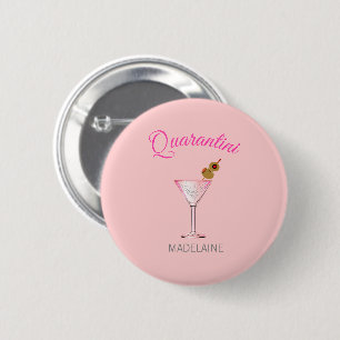 Badge Rond 5 Cm Quarantini Cocktail personnel Verre rose