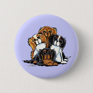 Badge Rond 5 Cm Quatre épagneuls cavaliers du Roi Charles